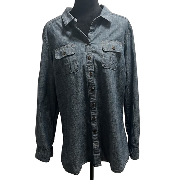 Eddie Bauer XLT, long sleeve button up Jean Shirt - Picture 4 of 9